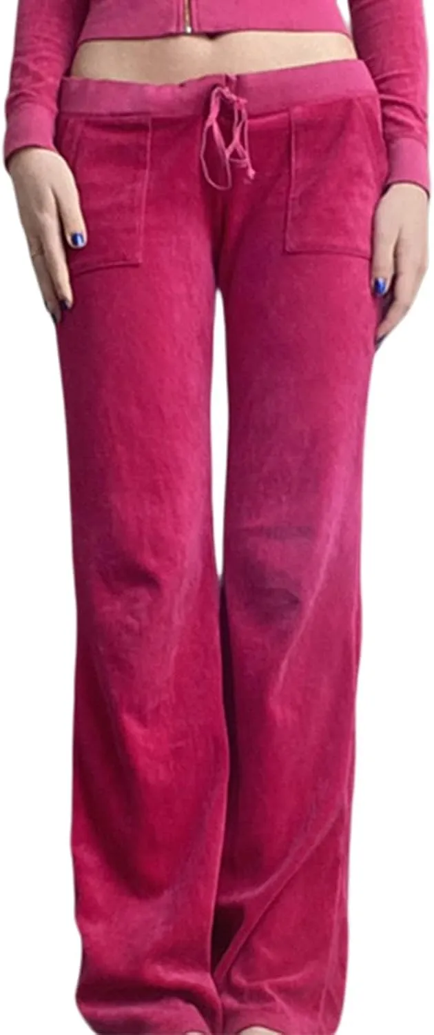 XFLnaraz Women Velvet Baggy Jogger Sweatpants High Waist Wide Leg Elastic Waist Lounge Athletic Long Trousers Streetwear