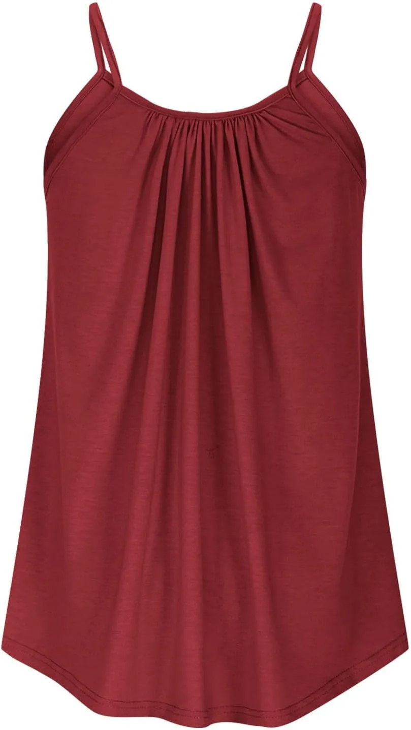 Xiaojmake Plus Size Tank Tops for Women Solid Pleated Loose Cami Spaghetti Strap Flowy Tunics Adjustable Strappy Loose Shirt