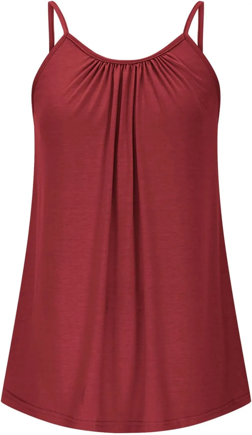 Xiaojmake Plus Size Tank Tops for Women Solid Pleated Loose Cami Spaghetti Strap Flowy Tunics Adjustable Strappy Loose Shirt