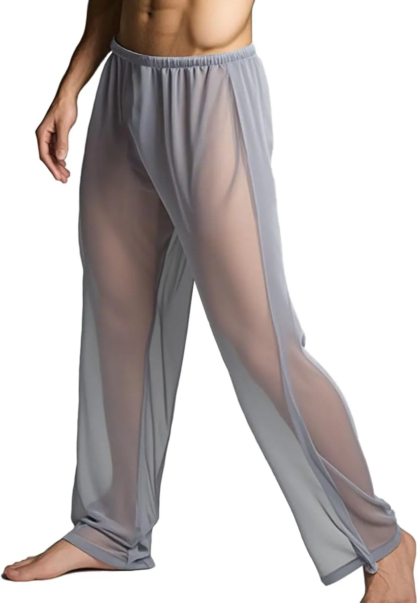 YINYOUYU Mens See Through Pajamas Set Sexy Mesh Sheer Muscle T Shirt Lounge Pants Underwear Sleepwear Clubwear