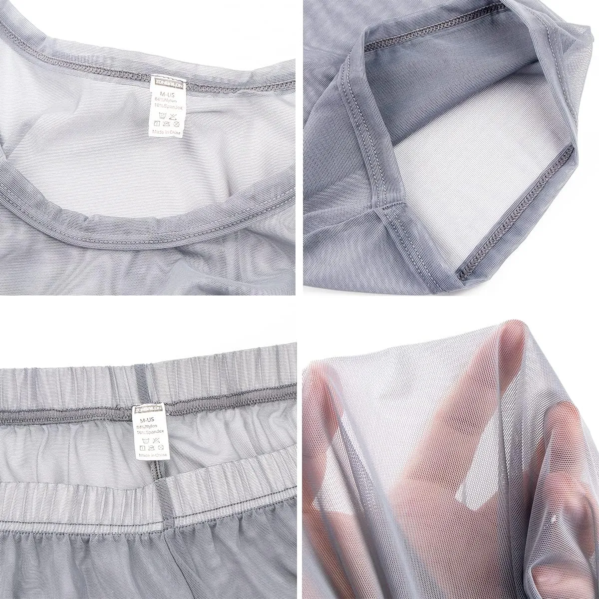 YINYOUYU Mens See Through Pajamas Set Sexy Mesh Sheer Muscle T Shirt Lounge Pants Underwear Sleepwear Clubwear