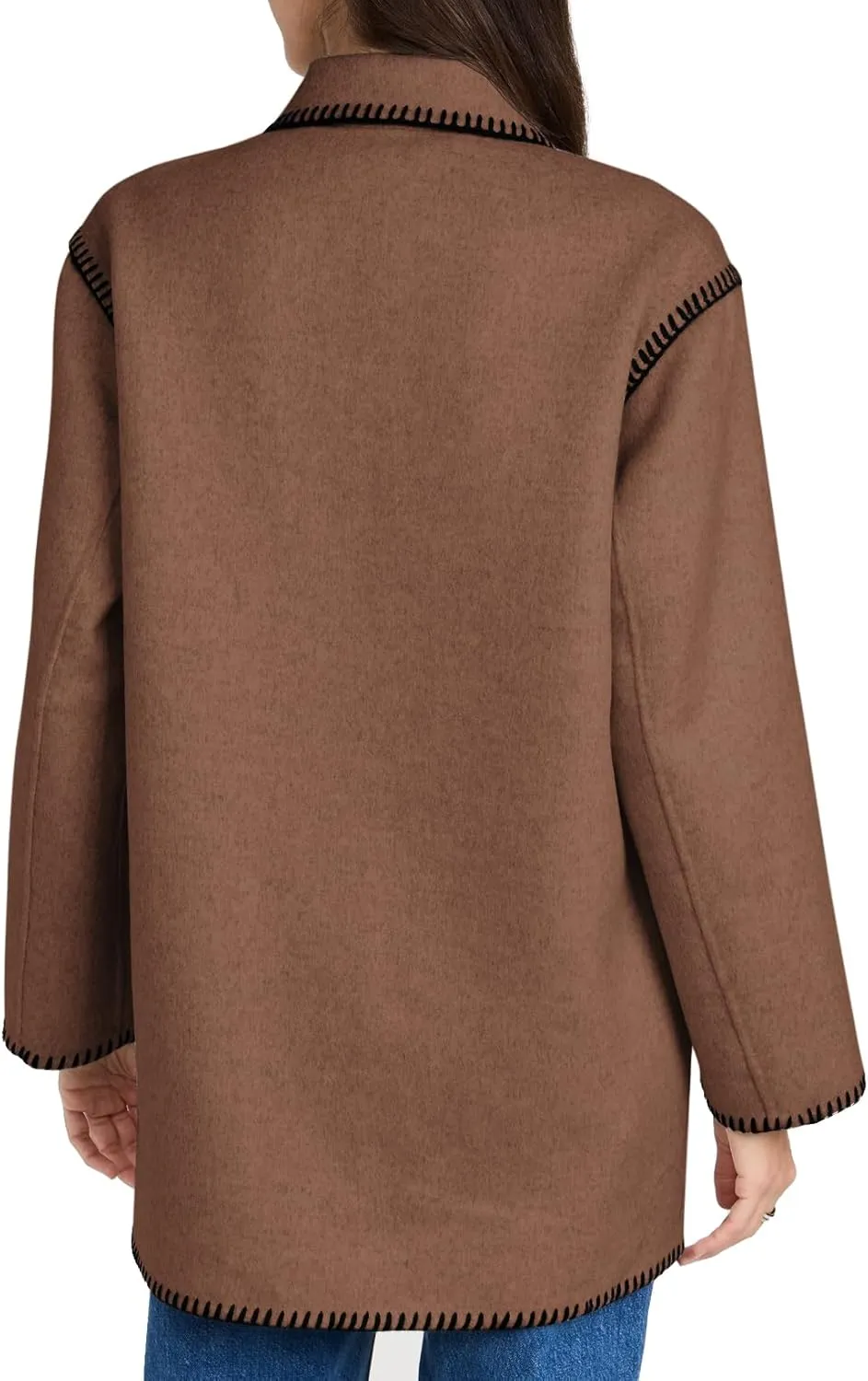 Yousify Women's Fall Winter Jackets 2024 Trendy Warm Mid Length Wool Pea Coat Casual Lapel Plus Size Jackets