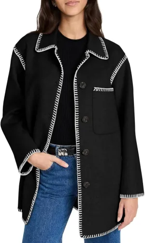 Yousify Women's Fall Winter Jackets 2024 Trendy Warm Mid Length Wool Pea Coat Casual Lapel Plus Size Jackets