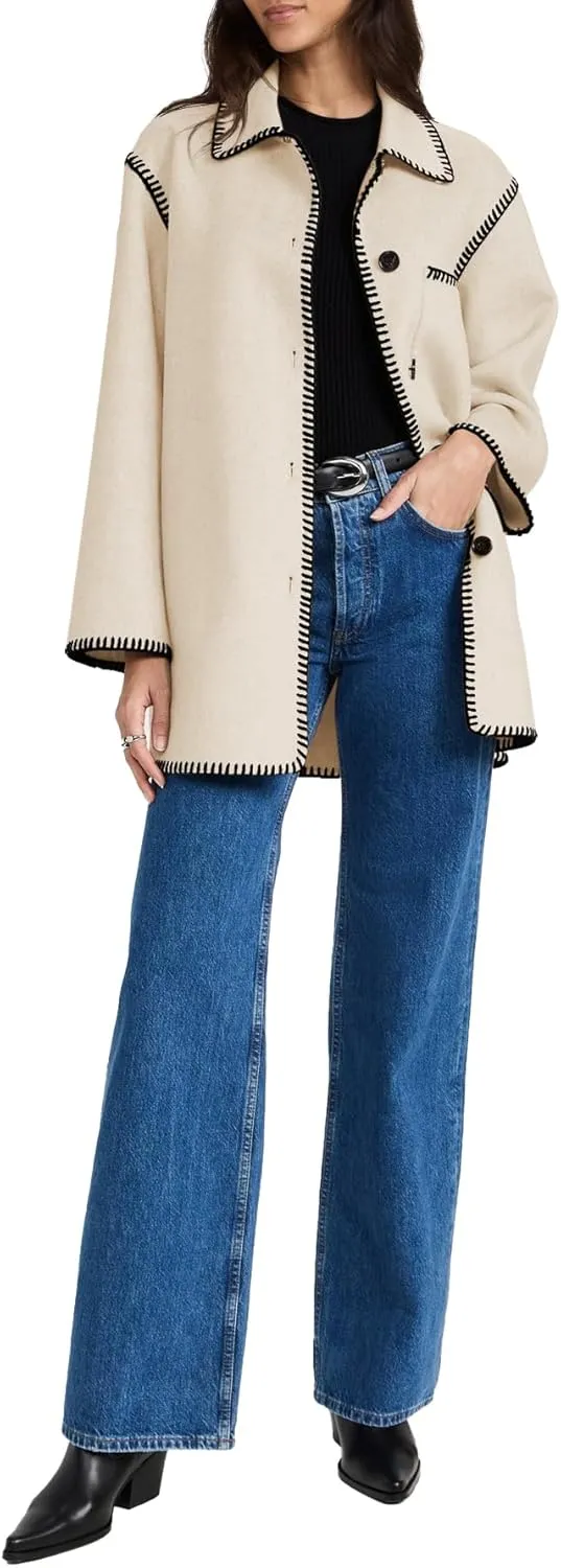 Yousify Women's Fall Winter Jackets 2024 Trendy Warm Mid Length Wool Pea Coat Casual Lapel Plus Size Jackets
