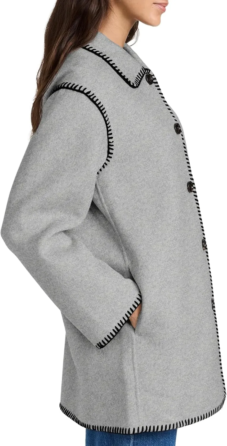 Yousify Women's Fall Winter Jackets 2024 Trendy Warm Mid Length Wool Pea Coat Casual Lapel Plus Size Jackets