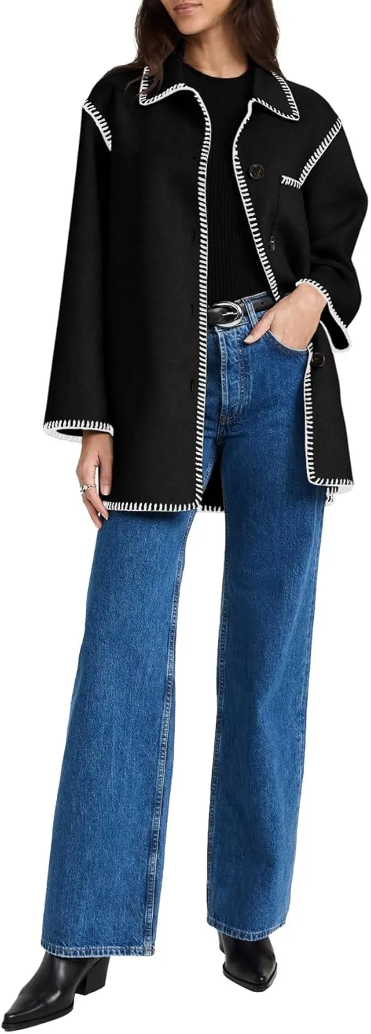 Yousify Women's Fall Winter Jackets 2024 Trendy Warm Mid Length Wool Pea Coat Casual Lapel Plus Size Jackets