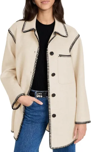 Yousify Women's Fall Winter Jackets 2024 Trendy Warm Mid Length Wool Pea Coat Casual Lapel Plus Size Jackets