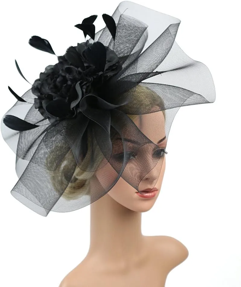 YSJOY Elegant Veil Mesh Feather Fascinator Hat Flower Wedding Party Hat