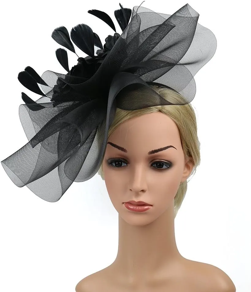 YSJOY Elegant Veil Mesh Feather Fascinator Hat Flower Wedding Party Hat