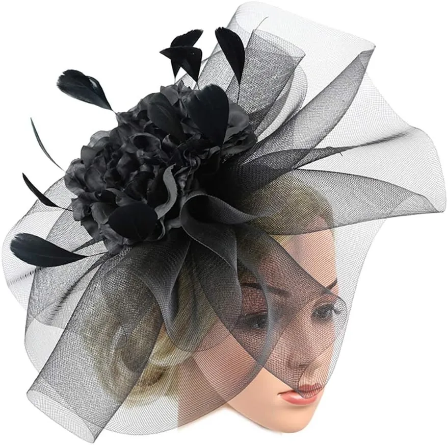 YSJOY Elegant Veil Mesh Feather Fascinator Hat Flower Wedding Party Hat