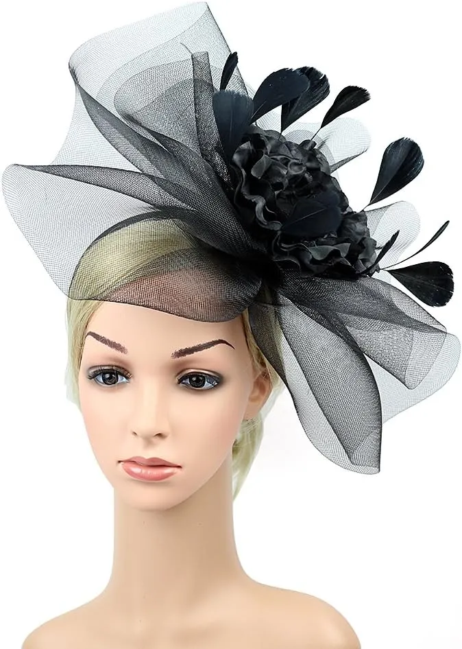 YSJOY Elegant Veil Mesh Feather Fascinator Hat Flower Wedding Party Hat