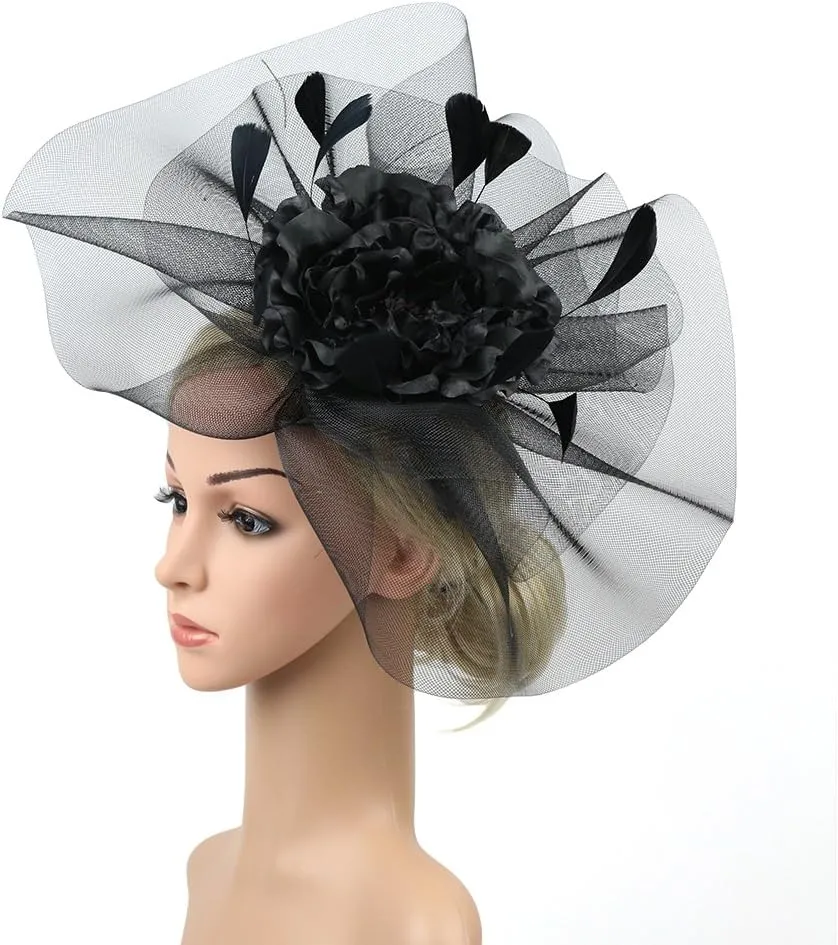 YSJOY Elegant Veil Mesh Feather Fascinator Hat Flower Wedding Party Hat