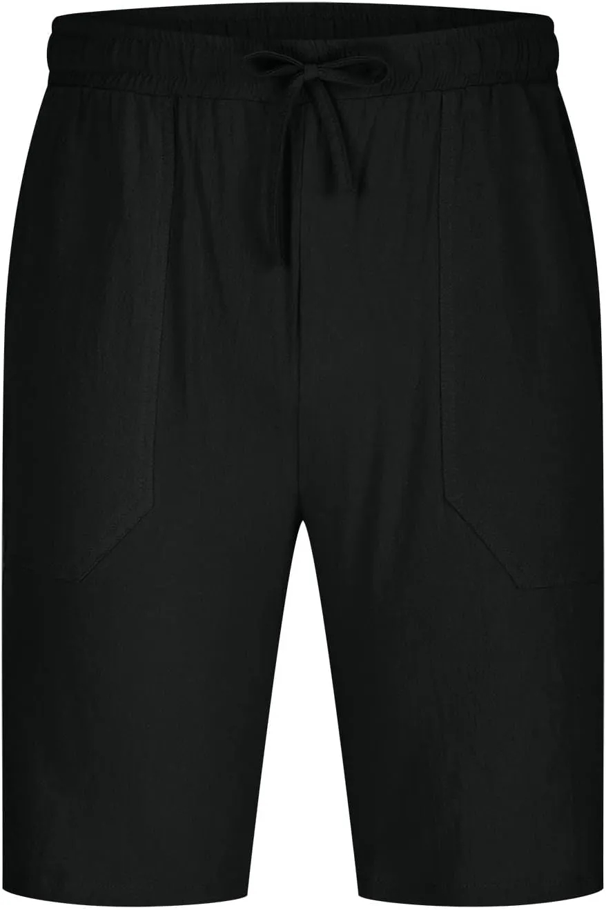 Zeiyignr Mens Shorts Casual Cotton Linen Drawstring Elastic Waist Athletic Shorts with Pockets Summer Loose Beach Short Pants